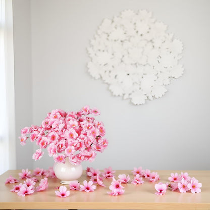 100 Pcs Pink Artificial Cherry Blossoms Heads Silk Peach Flowers Faux Flower Heads Fake Small Flowers Floral Decors Party Decoration Artificial for DIY Home Wedding Crafts Decoration