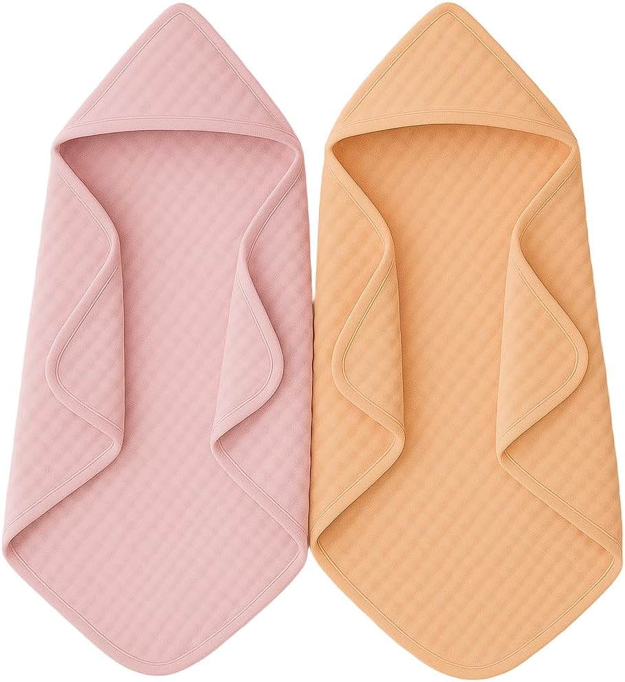 Mère & Moi: Muslin Hooded Baby Bath Towel – 2 Pack, Pink & Peach - 30", Soft Cotton, Absorbent, Quick-Dry, Oeko-TEX, Pool-Water, Newborn-Toddler Care