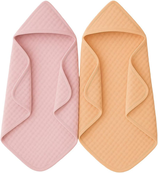 Mère & Moi: Muslin Hooded Baby Bath Towel – 2 Pack, Pink & Peach - 30", Soft Cotton, Absorbent, Quick-Dry, Oeko-TEX, Pool-Water, Newborn-Toddler Care