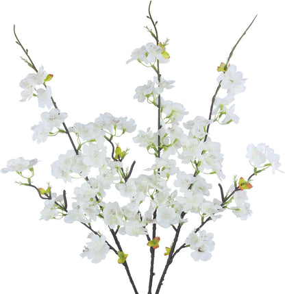 CITYES 3 Pcs Artificial Cherry Blossom Branches Flowers White Silk Peach Flowers Bulk Faux Spring Branches Arrangement Fake Cherry Stems for Indoor Outdoor Party DIY Wedding Table Vase Decor