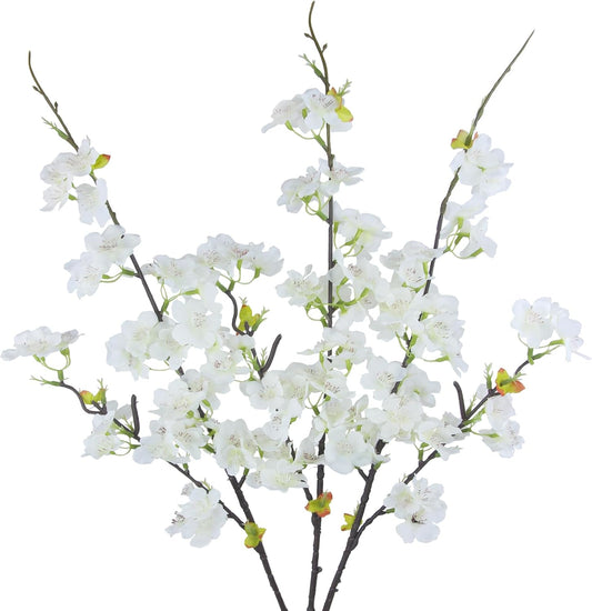 CITYES 3 Pcs Artificial Cherry Blossom Branches Flowers White Silk Peach Flowers Bulk Faux Spring Branches Arrangement Fake Cherry Stems for Indoor Outdoor Party DIY Wedding Table Vase Decor