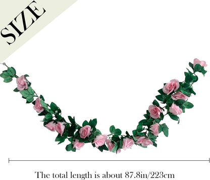 2 Pack Artificial Rose Vine Garland Fake Roses Flowers Plants Vines Hanging Floral Leaves Decoration for Wedding Party Table Garden Arch Wall Home Room Decor(Pink)