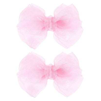 Pink Hair Bows Barrettes Mesh Bow Clips 4" Organza Double Tulle Bowknot Hairpins Handmade Birthday Dress outfit Decor Accessories Gift for Teens Toddler Girls Children Kids Women