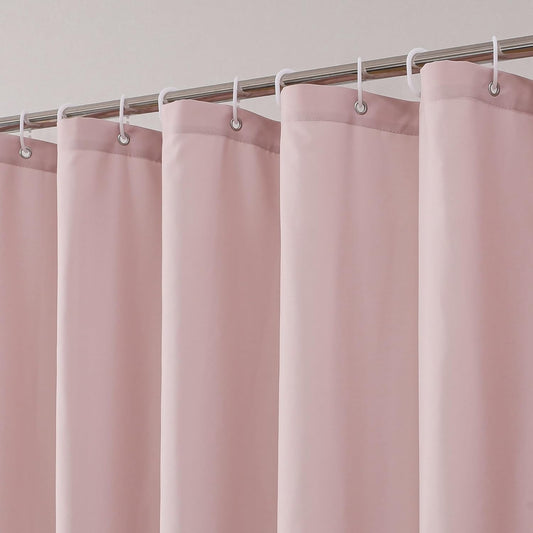 OVZME Zora 84 Inch Shower Curtain Set with 12 Plastic Hooks, Plain Fabric Shower Curtain for Bathroom - Extra Long Shower Curtain, Water Resistance, Machine Washable Soft Cloth, 72WX84L, Blush Pink