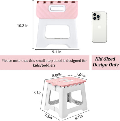 Folding Step Stool, Bathroom Stool, Plastic Pink Stepping Stool for Living Room, Compact Fold Up Step Stool, Small Kitchen Foot Stool
