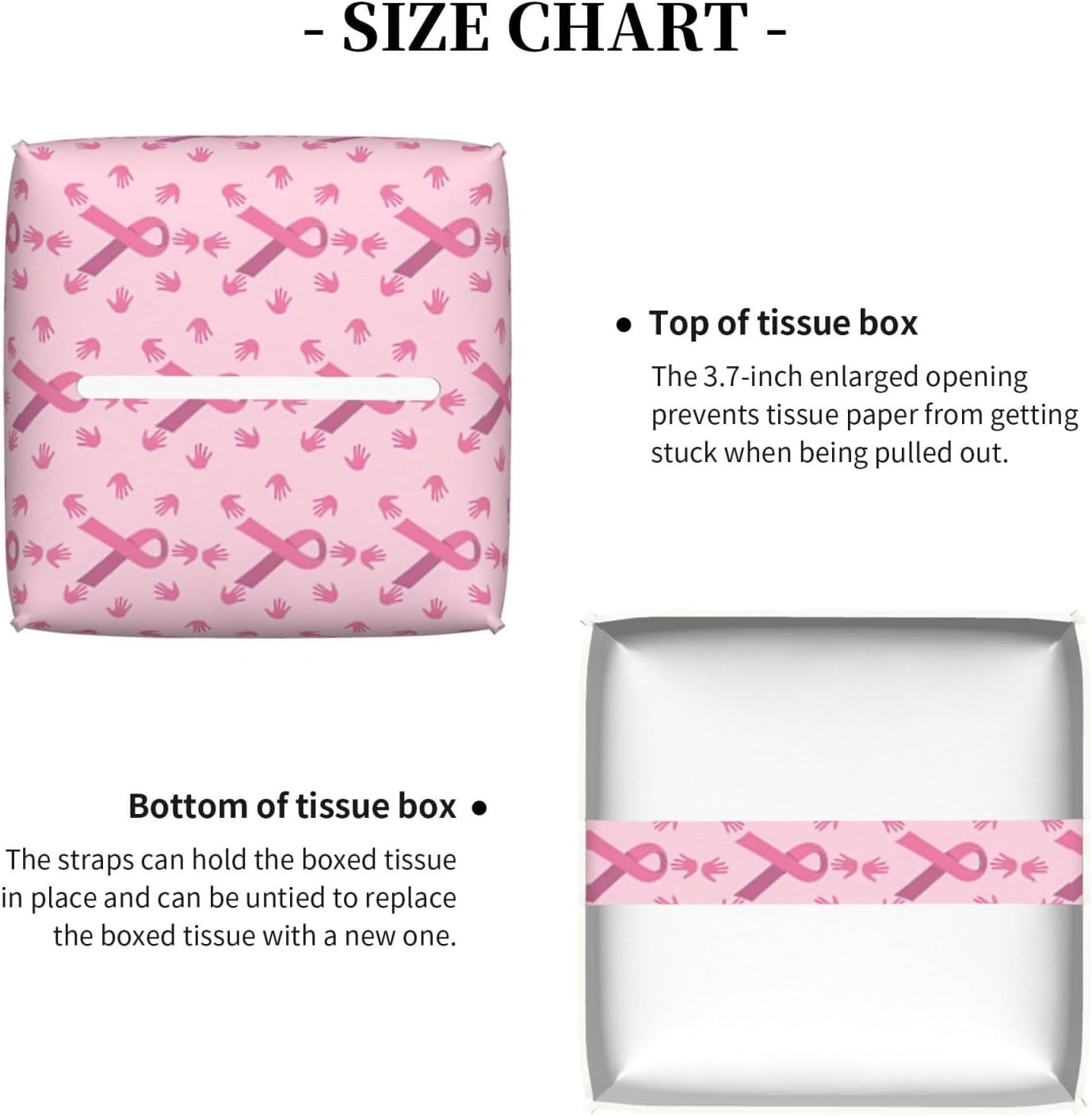 Breast Cancer Awareness Month Pink Ribbon Leather Tissue Box Cover Square Tissue Holder Decorative Paper Case for Home Office Bathroom Vanity Countertop Car