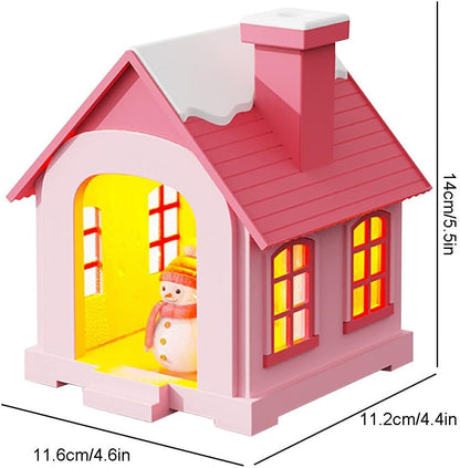Christmas Village Houses Humidifier 500ml, Cute Snow House Cool Mist Humidifier with Snowman Figurines & Night Light for Bedroom & Office Décor (Pink)