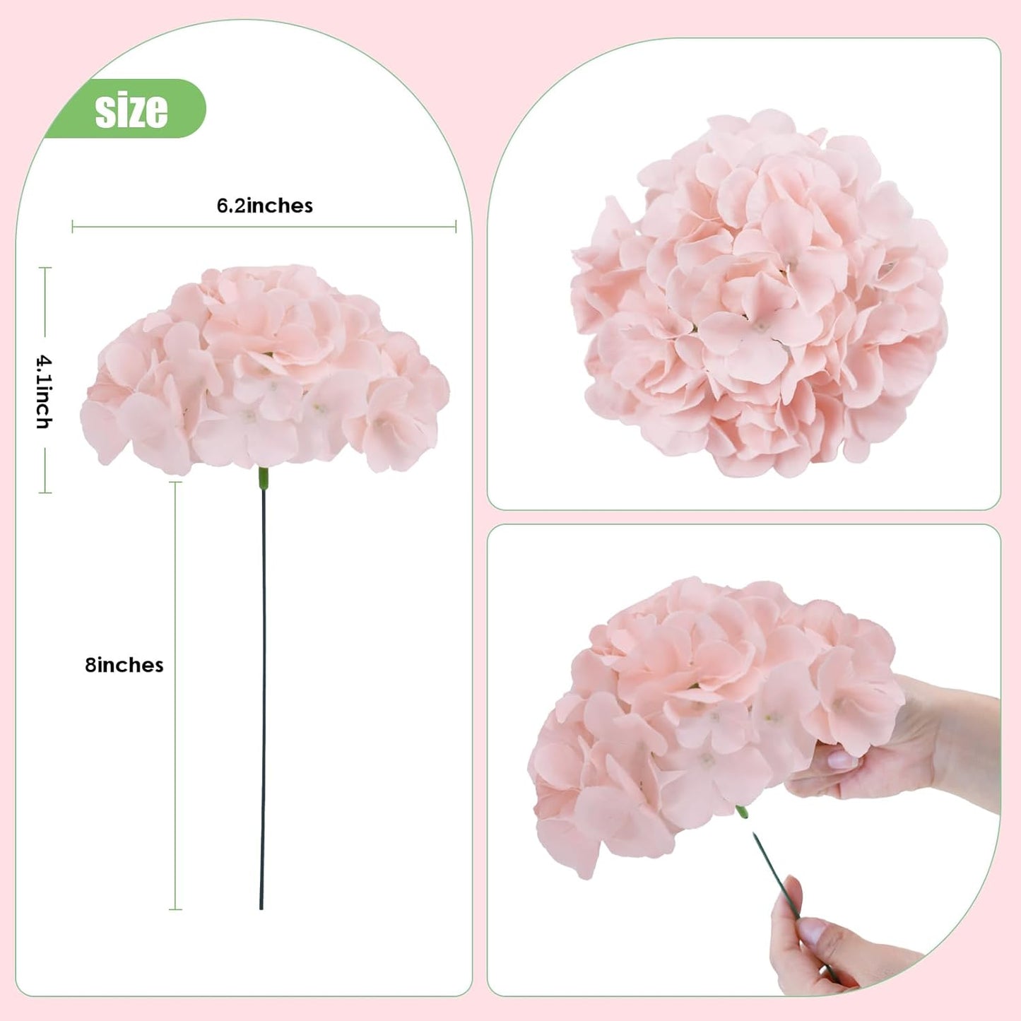 AVIVIHO 65pcs Fake Flowers Blush Hydrangea Artificial Flowers Bulk (Not Squished, No Steaming Need) Silk Flowers with Stems for Wedding Decor,Home,Baby Shower,Table Centerpieces Decoration