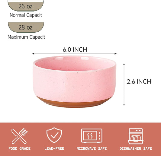 GZG 6 Inch Ceramic Cereal Bowls Set of 4, 28oz Large Soup Salad Pasta Bowls, Porcelain Oatmeal Bowl for Kitchen, Microwave & Dishwasher Safe