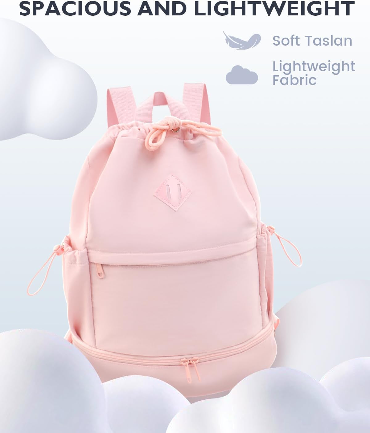 RHDZO Drawstring Backpack Sports Gym Bag with Shoe Compartment and Wet Pocket String Swim Bag for Women Men Beach Backpack, Pink