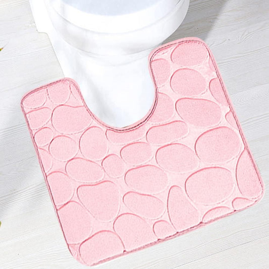 Reyox U-Shaped Bath Mat, Non Slip Soft Absorbent Bathroom Rugs, Quick Dry Bath Rugs, Polyester Contour Toilet Mat Pink 16" x 20"