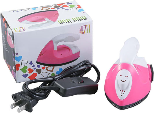 Pink Mini Iron for Craft Travel Heat Press, Small Portable Iron for DIY Heat Transfer Vinyl, Patches & Perler Bead Projects with US Plug
