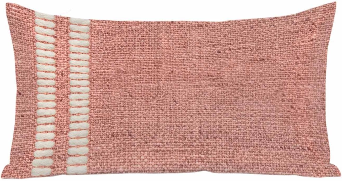 Peach Pink Texture Satin Pillowcases with Zipper Cal King Size Cooling Silk Pillow Cases for Hair and Skin Smooth Soft Country Farmhouse Burlap Stripes Throw Pillow Covers for Women Men 20x40 Inch