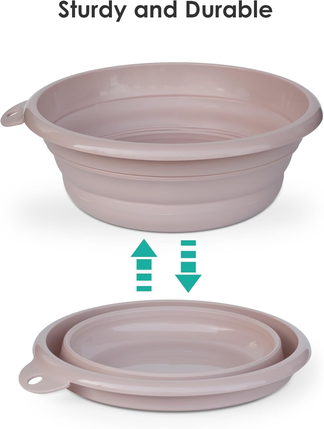 Collapsible Wash Basin Set (2 Pack) - Round Portable Foldable Plastic Basins for Laundry, Travel, Camping - Small & Medium Sizes (Pink)