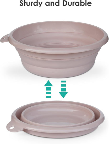 Collapsible Wash Basin Set (2 Pack) - Round Portable Foldable Plastic Basins for Laundry, Travel, Camping - Small & Medium Sizes (Pink)