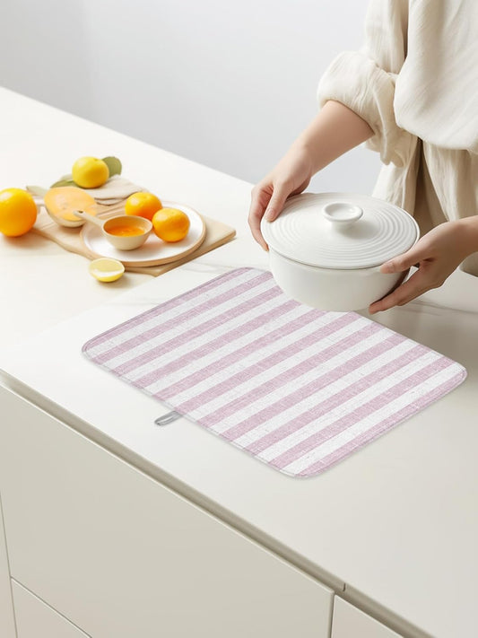 Dish Drying Mat for Kitchen Counter,Vintage Pink White Stripe Absorbent Microfiber Drainer Rack Pad Pastoral Minimalist Line Quick Dry Mat for Sinks Dishes Utensils 18x24in,1 Pack