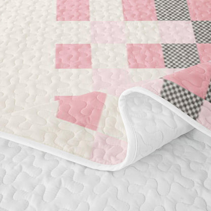 Erosebridal Girls Pink Plaid Twin Quilt Set for Summer Pink Grey Checkered Lightweight Bedspread for Kids Adults Geometric Stripes Grid Coverlet Checkerboard Aesthetic Quilted Comforter 2 Pieces