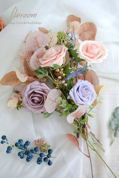 Floroom Artificial Flowers 25pcs Real Looking Blush Foam Fake Roses with Stems for DIY Wedding Bouquets Bridal Shower Centerpieces Party Decorations