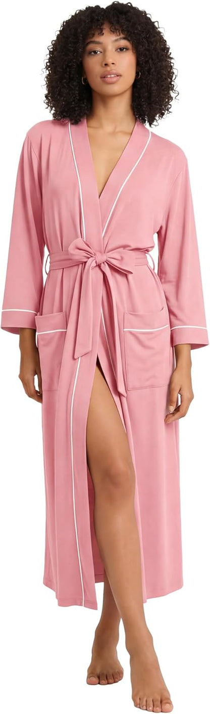 HEARTNICE Womens Cotton Robe, Soft Kimono Spa Knit Long Bathrobe Lightweight Loungewear