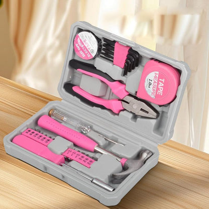 13-Piece Pink Household Tool Set with Carrying Case, Home Repair Kit with Hammer, Pliers, Screwdrivers, Tape Measure, Hex Keys