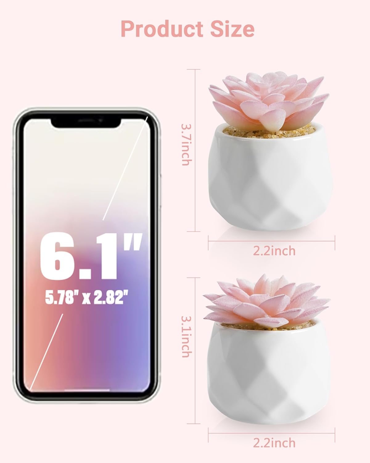 VIVERIE Mini Succulents Plants Artificial in Pots-Pink, Christmas Small Fake Succulents Plants for Home Decor Indoor for Women, White Ceramic Faux Succulents, Set of 2, Gifts for Mom