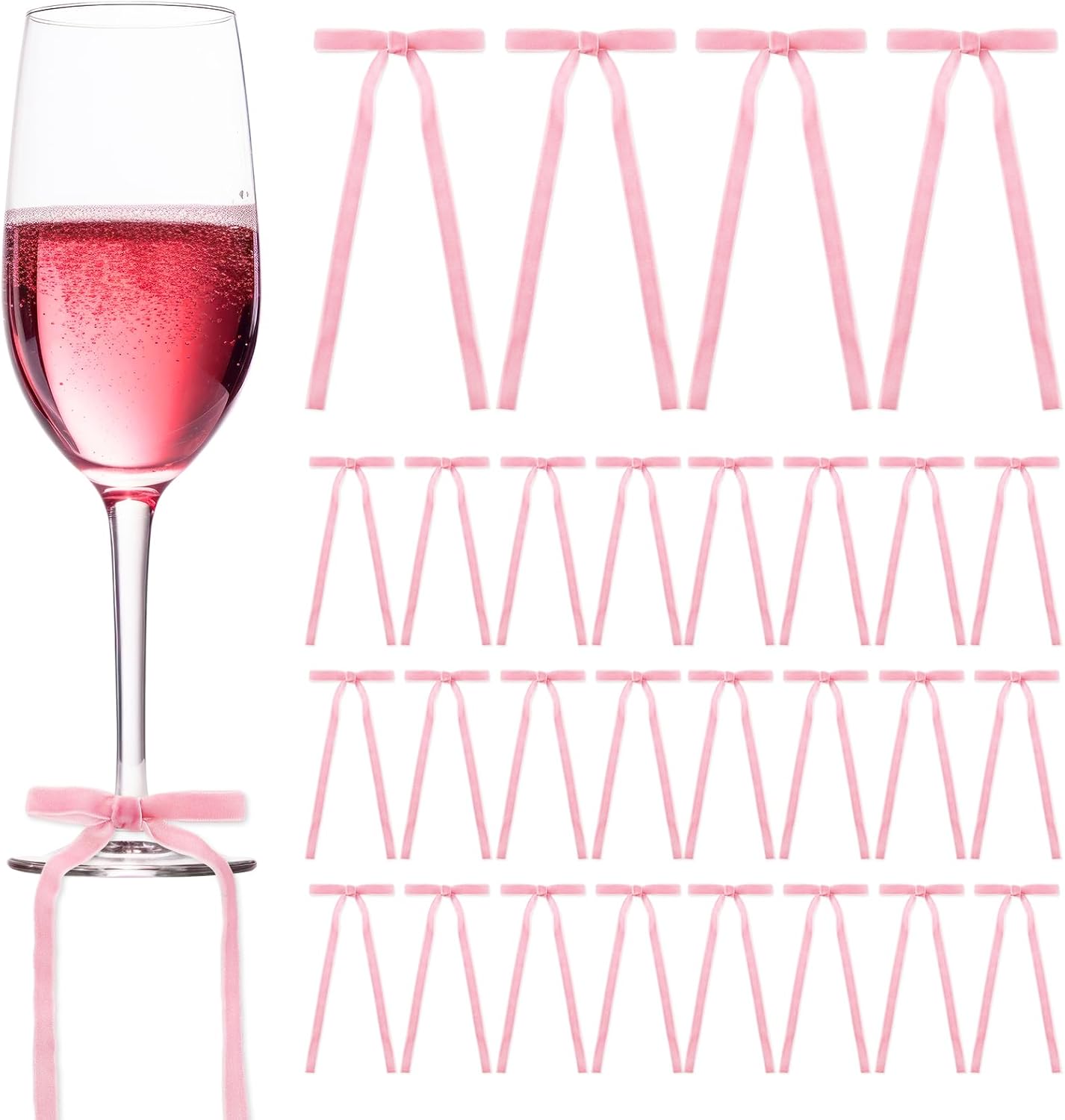 FYSUIMU Bow Drink Markers Velvet Bowknot Wine Valentines Charm Decoration Cute Coquette Wine Glass Holder for Party, 24Pcs