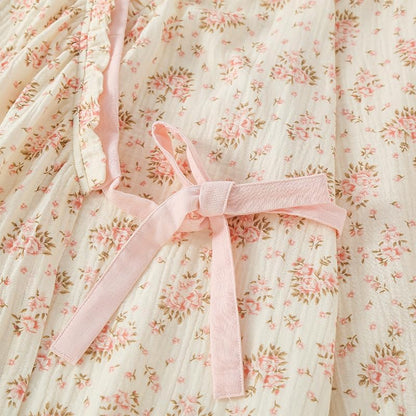 Womens Robe, Cotton Gauze 3/4 Sleeve Floral Long Bath Robe Soft Bathrobe House Coat Sleepwear