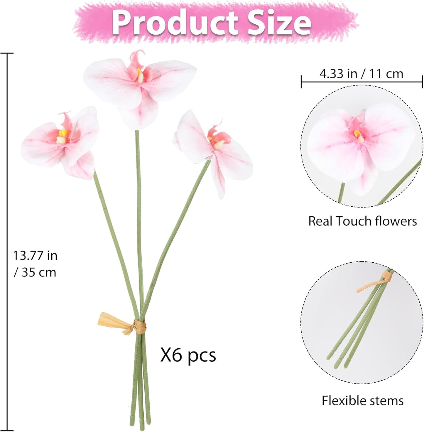 Orchids Artificial Flowers 6 Bouquets 18 Heads Light Pink Fake Orchid Real Touch Faux Flowers with Stems for Wedding Party Home Kitchen Garden Indoor Decoration(Light Pink)