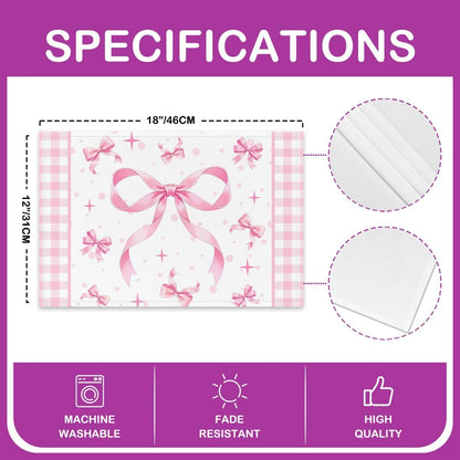 Feelyou Pink Bow Placemats Set of 4 12x18 Inch Plaid Table Mats for Party Kitchen Dining Decoration Holiday Seasonal Gird Bowknot Place Mat for Dinner Table Indoor Non-Slip Washable Coquette Decor