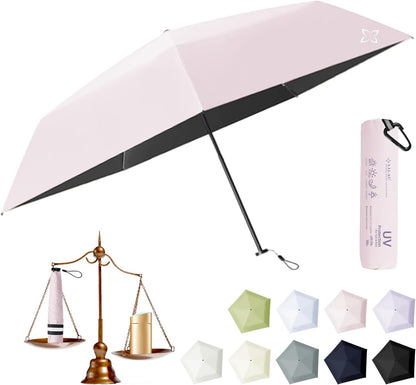 Mini Compact Travel Umbrella, 3.7Oz Ultralight Carbon Fiber UPF 50+ UV Protection Umbrellas for Rain & Sun, Portable Small for Backpack Car, for Women Men Kids, TSA Approved