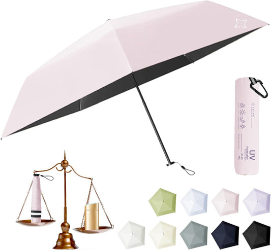 Mini Compact Travel Umbrella, 3.7Oz Ultralight Carbon Fiber UPF 50+ UV Protection Umbrellas for Rain & Sun, Portable Small for Backpack Car, for Women Men Kids, TSA Approved