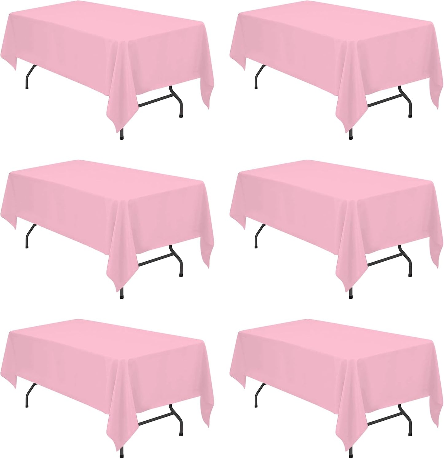 BRILLMAX 6 Pack Pink Tablecloths 60 x 102 Inch for 6ft Rectangle Tables - 150 GSM Polyester Fabric, 15" Standard Drop, Water, Stain & Wrinkle Resistant Cloth Cover for Wedding Banquet Dining Buffet