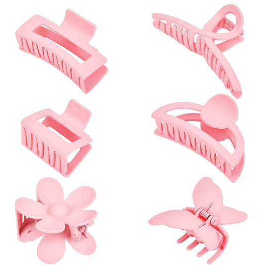 Pink Hair Clips, 6 Pack Cute Hair Clips for Thin Thick Hair 1.85-4.5 Inch Matte Non Slip Jaw Clips Flower Banana Butterfly Claw Clips Hair Accessories for Women and Girls…