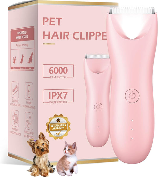 Dog Clippers with LED Light - Quiet Pet Grooming Kit for Paws, Eyes, Ears, Face, Rump - Waterproof Cordless Cat Hair Trimmer for Small Medium Dogs & Animals