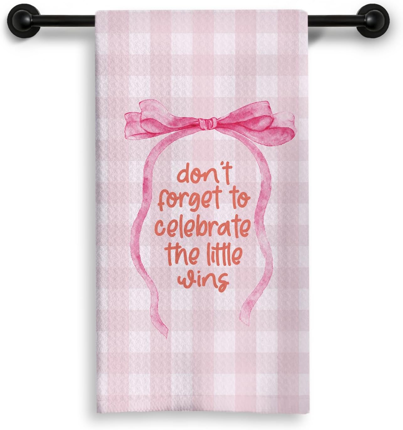 Pink Coquette Bow Inspirational Kitchen Dish Towels, Positive Affirmation Gifts for Women, Pink and White Gingham Check Decorative Hand Tea Towels for Kitchen Bathroom, 16x24 Inch