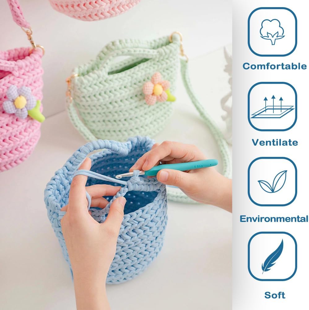 200g T-Shirt Yarn Elastic Fabric Crochet Cloth for DIY Knitting, Spaghetti Thick Knitting Yarn for Hand DIY Bag Basket Cushion Crocheting Projects,Home Decor(Peach Blossom)