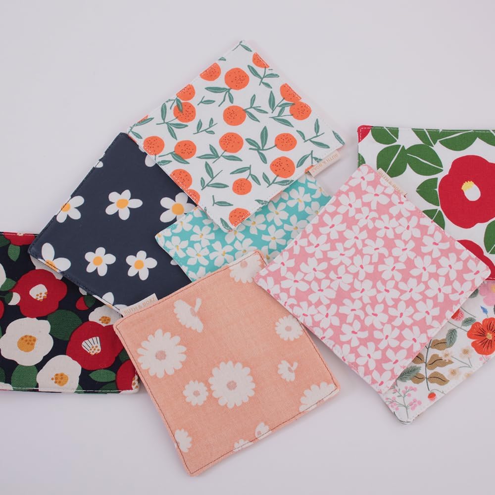 RUTH&BOAZ Floral, Animal, Tiedye 100% Cotton Fabric Coasters for Drinks and Home Dinners/Set of 6/4" Square (CHERRY BLOSSOMS PINK)
