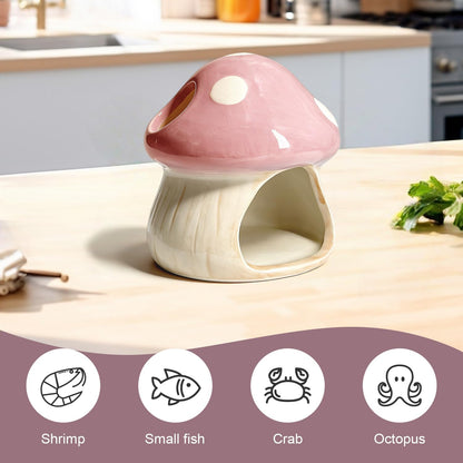 Betta Fish Tank Accessories, 4.33'' × 4.33'' Ceramic Mushroom House Aquarium Decor - Cute Pink Hideout Cave Ornament for Small Fish, Shrimp, Goldfish, Hamsters & Reptiles (Pink)