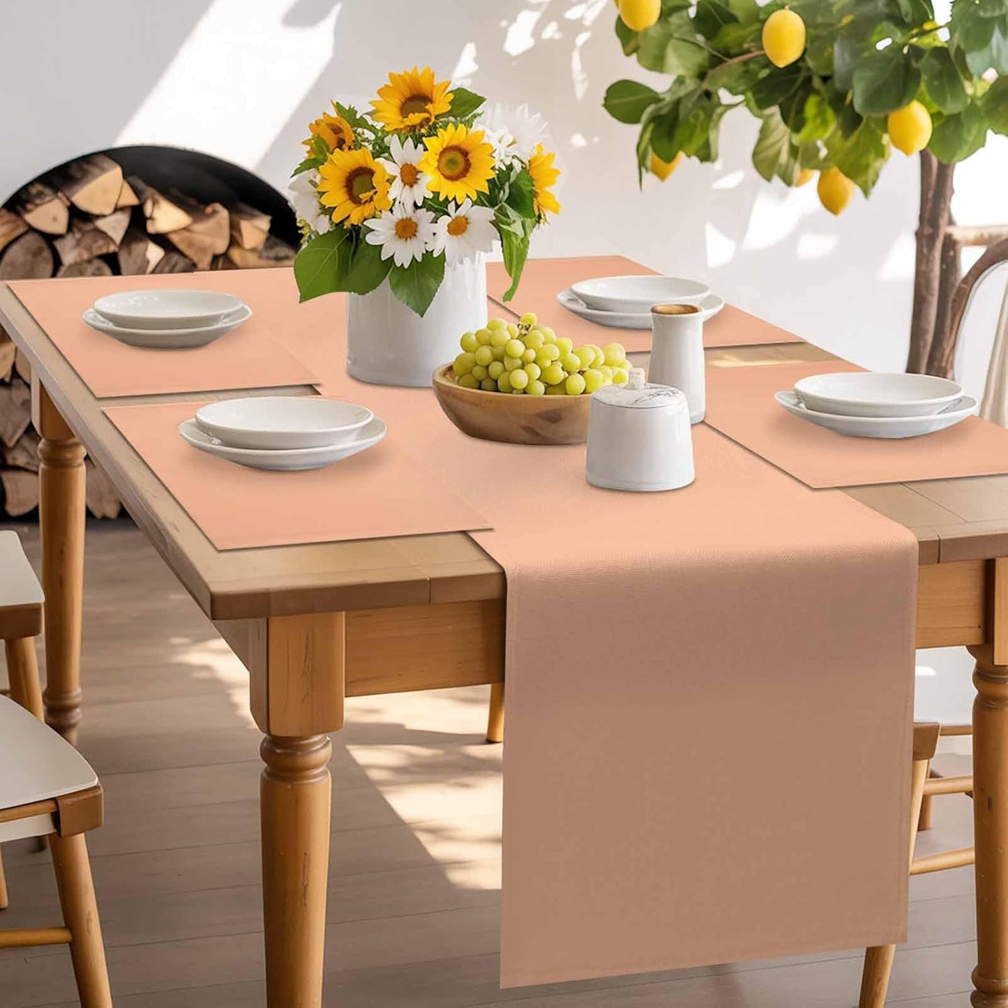 Peach Fuzz Placemats Set of 6 Modern Pure Peach Fuzz Place Mats Indoor Wipeable Table Mats Washable Cloth Dining Table Placemats for Kitchen Holiday Party Home Decor 13x19 Inch