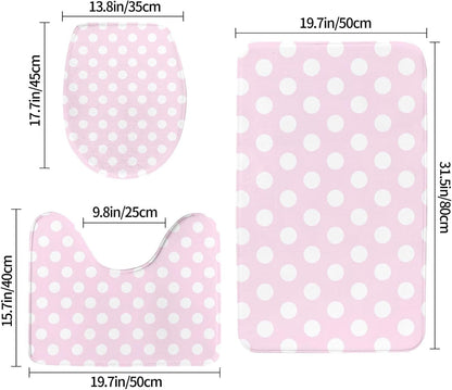 Light Pink Polka Dot Print A Bathroom Rugs Sets 3 Piece - Absorbent Non Slip Washable Bath Mats, U-Shape Toilet Lid Cover, Contour Mat, Soft Shower Mats Bath Rug Mat for Bathroom Toilet Tub
