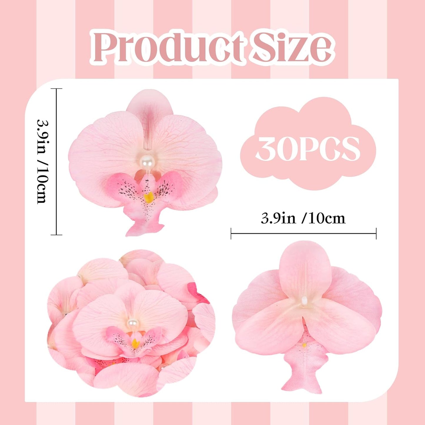 30PCS Light Pink Orchid Flower Heads Bulk 3.9'' Artificial Silk Fake Butterfly Orchid Heads with Pearl for Baby Shower Birthday Party Wedding Cake Decoration (Light Pink)