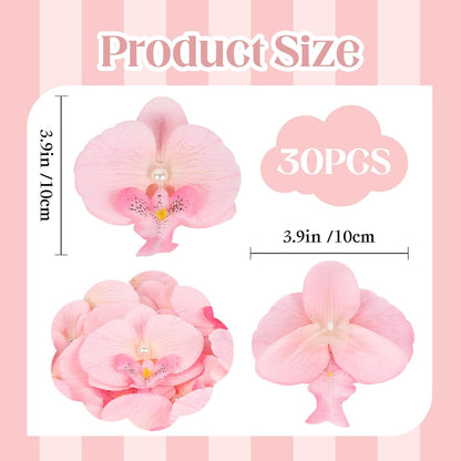 30PCS Light Pink Orchid Flower Heads Bulk 3.9'' Artificial Silk Fake Butterfly Orchid Heads with Pearl for Baby Shower Birthday Party Wedding Cake Decoration (Light Pink)