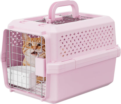 RIZZARI Small Hard Sided Pet Carrier, Ventilated Plastic Travel Crate with Metal Door and Top Handle for Small Dogs and Cats, Pink Small, Ideal for Car Travel Vet Visits and Daily Use