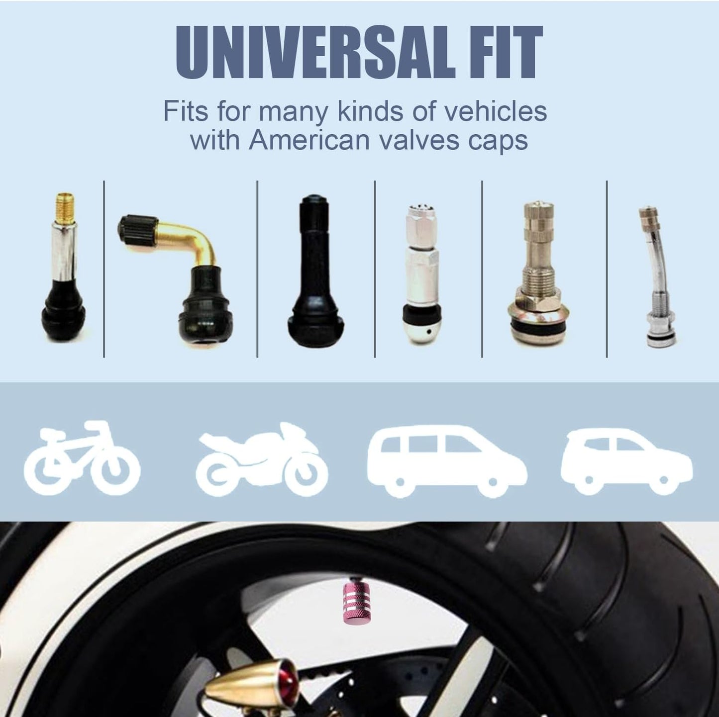 Tire Valve Stem Cap Cover - (5 Pack) Tire Air Cap Metal with Plastic Liner Corrosion Resistant Leak-Proof American Flag for Car Truck Motorcycle Bike Pink