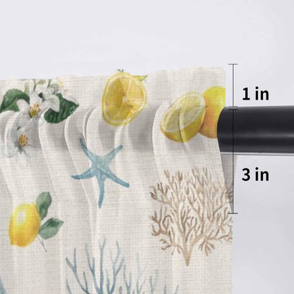 Summer Ocean Starfish Sheer Curtains Valances for Windows Lemons Coastal Coral Flowers Beige Chiffon Kitchen Valances for Cafe, Voile Window Treatments Curtains for Living Room Bedroom, 54"x18"