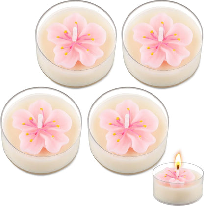 4 Pack Peach Blossom Shaped Scented Candles, Pink Mini Soy Wax White Peach Oolong Aroma Decorative Candles, Blossom Design for Bedroom, Bathroom, Parties, Table Décor, Photo Props, Birthday Gift
