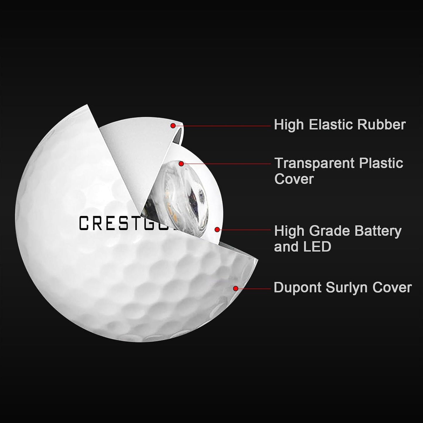 Crestgolf Glow in The Dark Golf Balls with Glow Tees, Super Bright Light Activated Balls Nighttime Golfing