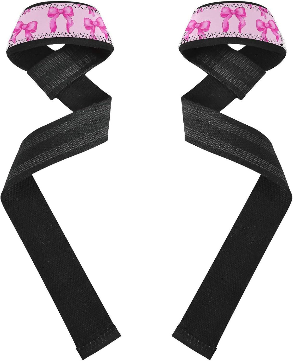 Nander Cute Pink Bows Lifting Straps for Weightlifting,Wrist Straps with Thick Neoprene Padding,Pro Heavy Duty Gym Wrist Wraps for Powerlifting, Bodybuilding & Strength Training