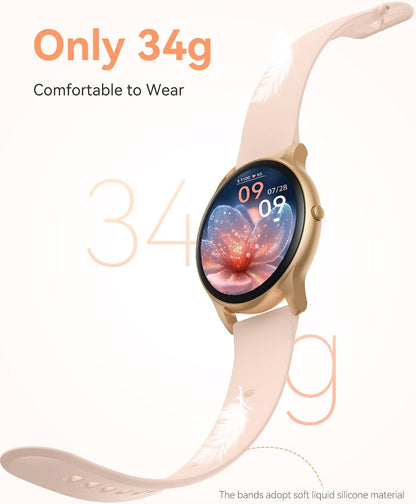 AGPTEK 5ATM Waterproof Smart Watch for Women with 100+ Sports Modes, Pink | Ultra-Clear Screen Fitness Tracker with Sleep Monitor, Heart Rate Monitor, Pedometer, Compatible with Android & iOS