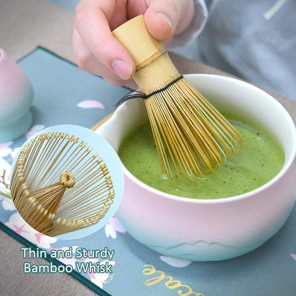 Joyscale Matcha Whisk Set, Matcha Set Whisk And Bowl, 8 Pcs Matcha Kit Set(Distant Mountains Design), 18 OZ, Japanese Matcha Tea Set, Matcha Making Kit Gifts for Tea Lovers(Pink Green)
